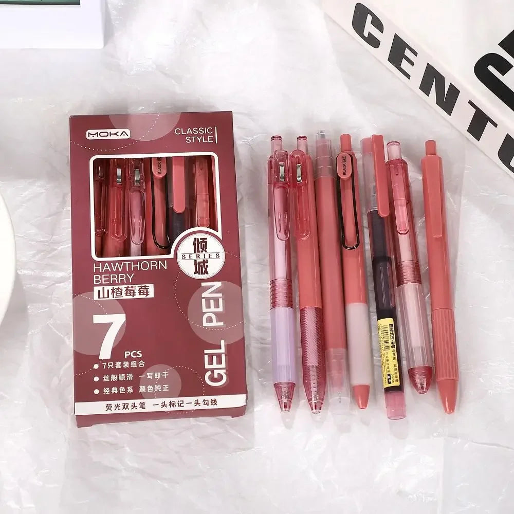 7Pcs 0.5mm Retractable Gel Pen Set Quick Dry Ink Smooth Writing Cute Stationery Gift Portable Office School Writing Supplies by Grab & Glow
