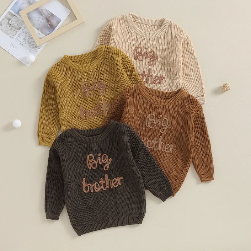 2023-09-18 Lioraitiin 12M-5Y Winter Newborn Kids Boys Sweaters Cotton Long Sleeve Letter Embroidery Pullover Loose Knitwear Tops by Grab & Glow