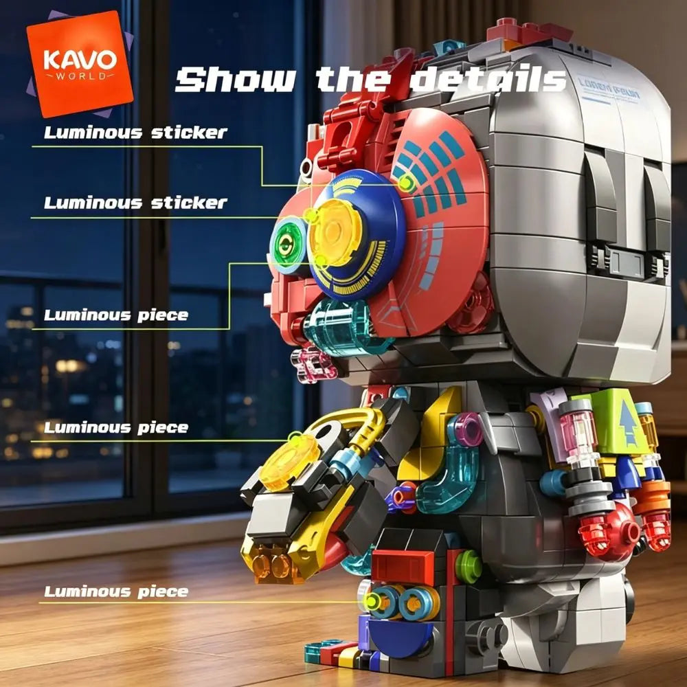 KAVOWORLD 1377PCS Robot Rabbit Building Blocks Set LED Light Up Multi-Point Rotatable Detachable Base DIY Cyberpunk Mecha Building Rabbit Bricks Kit Mechanical Bunny Construction Toy for Home Office Desk Decor Christmas Birth - Grab & Glow