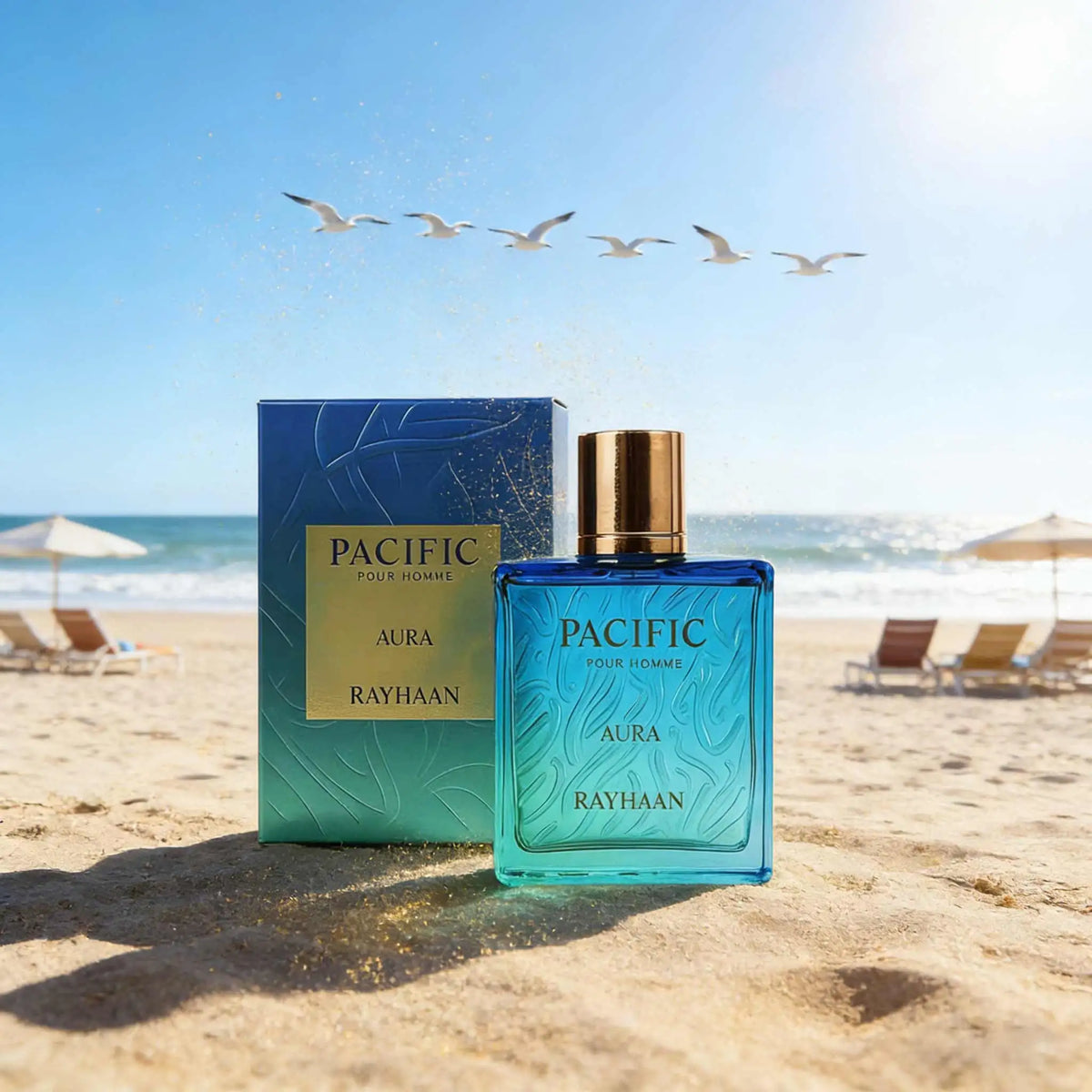 Rayhaan Pacific Halo Men's perfume has a clear ocean flavor, clean and transparent like the sea breeze, and the bottle body has a sense of summer holiday atmosphere by Grab & Glow