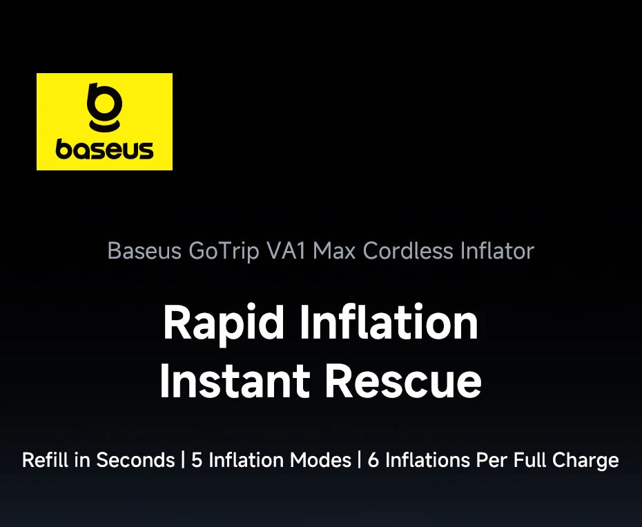 Baseus GoTrip VA1 Max Car Air Pump 150PSI Portable Air Compressor 7500mAh Electric Car Tire Inflator for Motorcycle Bicycle Ball Air Pump by Grab & Glow