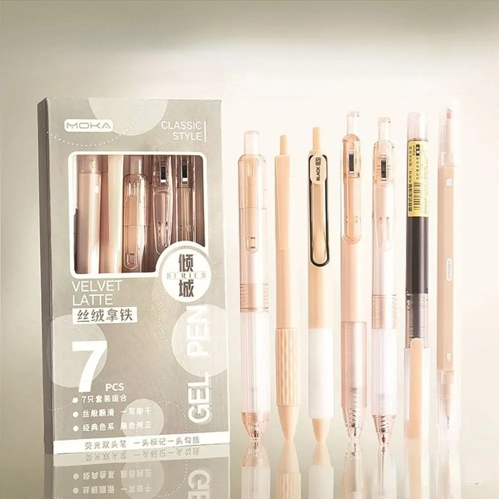 7Pcs 0.5mm Retractable Gel Pen Set Quick Dry Ink Smooth Writing Cute Stationery Gift Portable Office School Writing Supplies by Grab & Glow