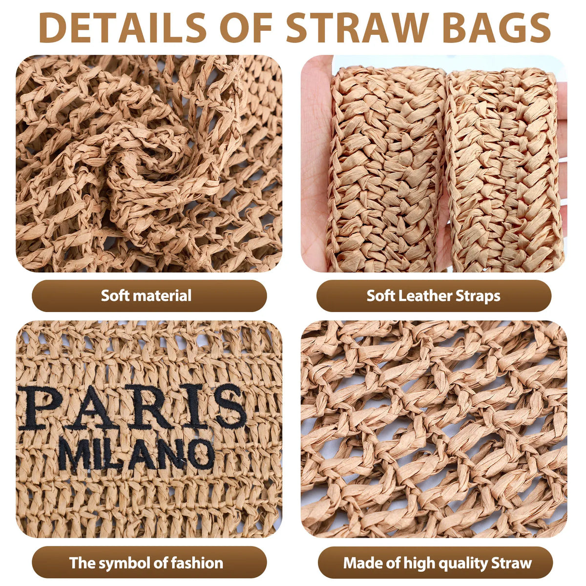 Straw Beach Bags for Women - Women Beach Handmade Woven Tote Bag, Summer Mesh Hollow Shoulder Bag for Holiday by Grab & Glow