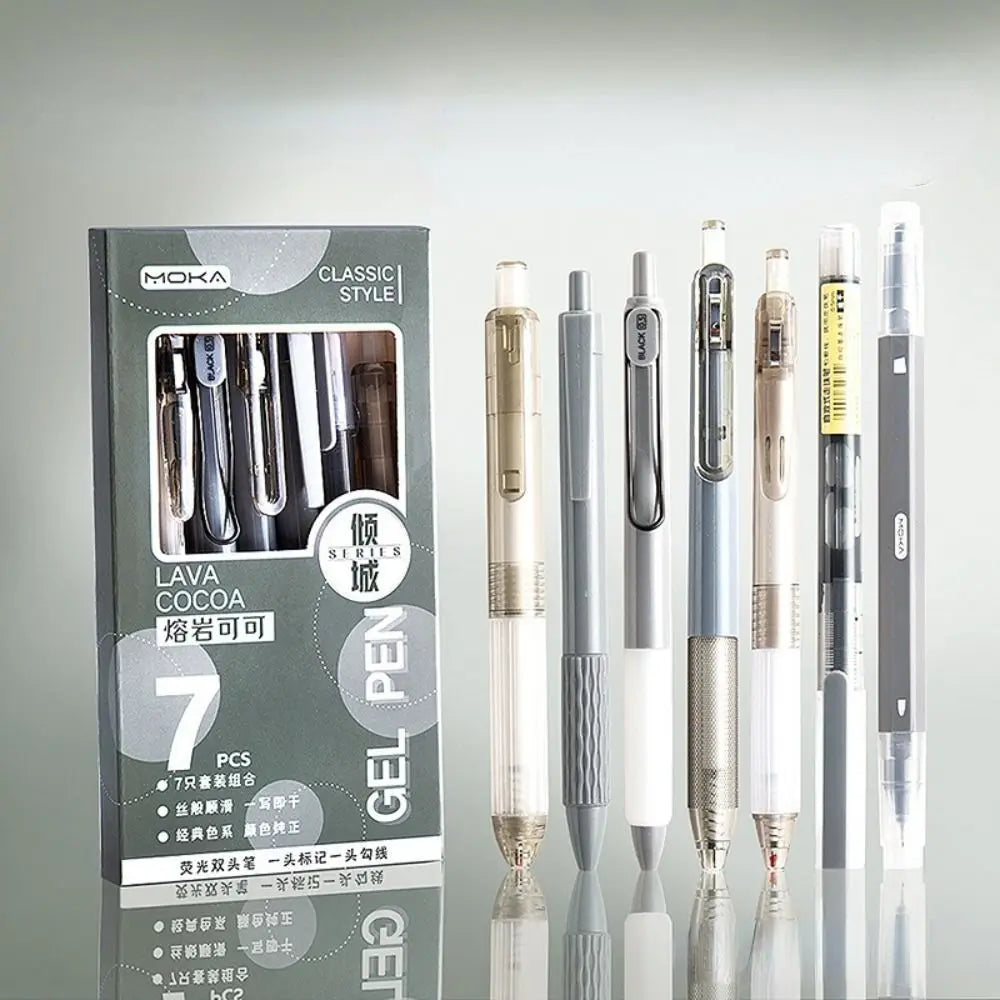 7Pcs 0.5mm Retractable Gel Pen Set Quick Dry Ink Smooth Writing Cute Stationery Gift Portable Office School Writing Supplies by Grab & Glow