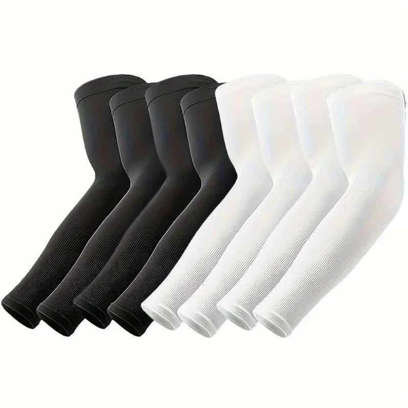 Unisex 1/4 Pairs Ice Silk Arm Sleeves - Breathable Anti-UV Sun Protection for Outdoor Sports - Grab & Glow