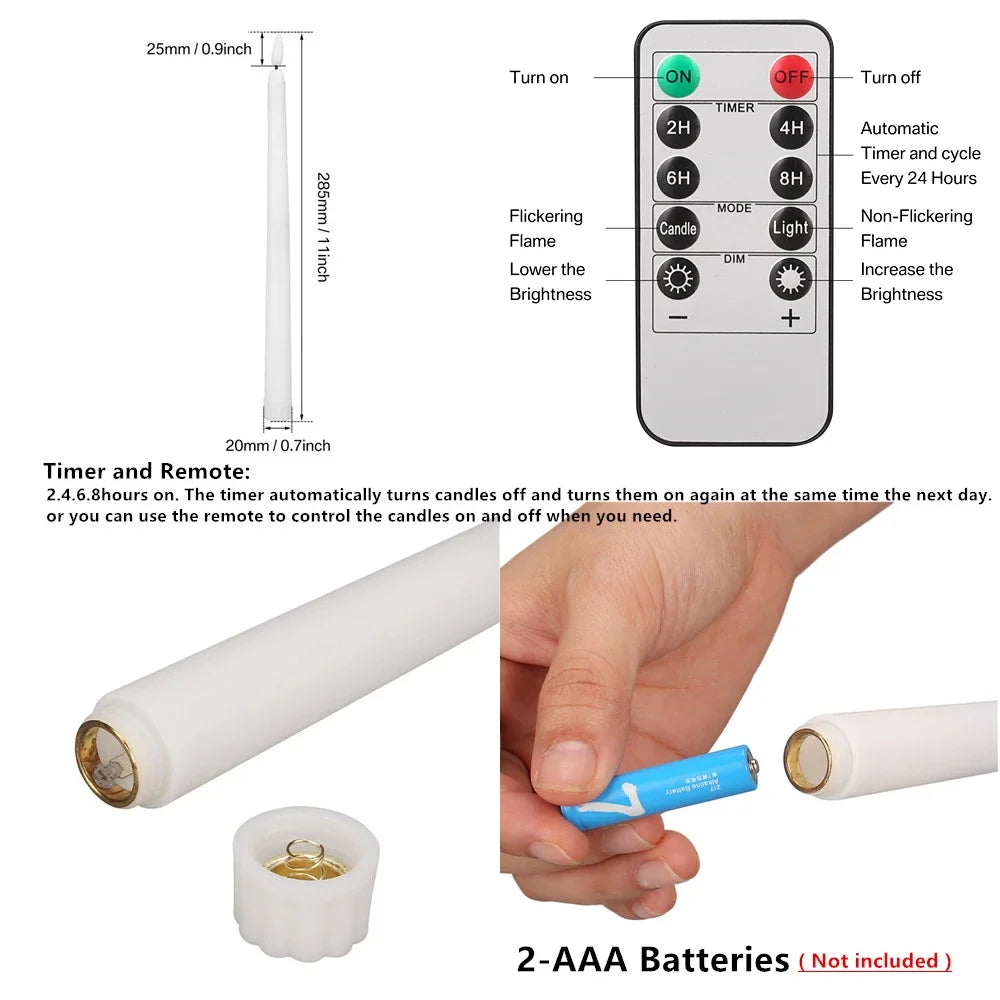 Flameless Taper Candles with Remote Control Flickering LED Candles Taper Warm White Light LED Candlesticks for Christmas Wedding by Grab & Glow