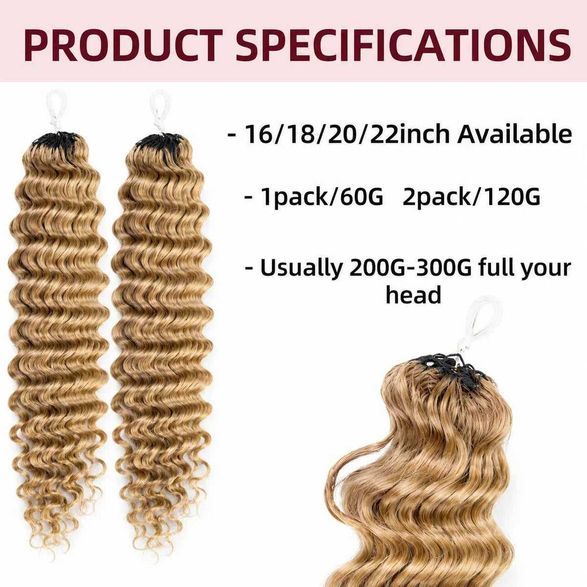 Miracle Knots Honey Blonde Deep Wave Feather Crochet Human Hair Extension Pre-Separated Knotless Invisble Crochet Braids Hair - Grab & Glow