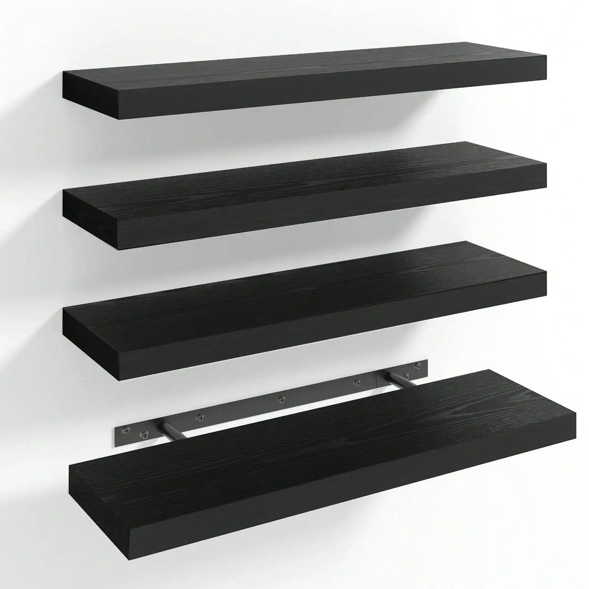4 Pack Floating Shelves Modern Black Wood Wall Shelves Storage Shelving Unit With Invisible Metal Brackets Display Rack For Bathroom Living Room Bedroom Kitchen Housewarming Gift by Grab & Glow