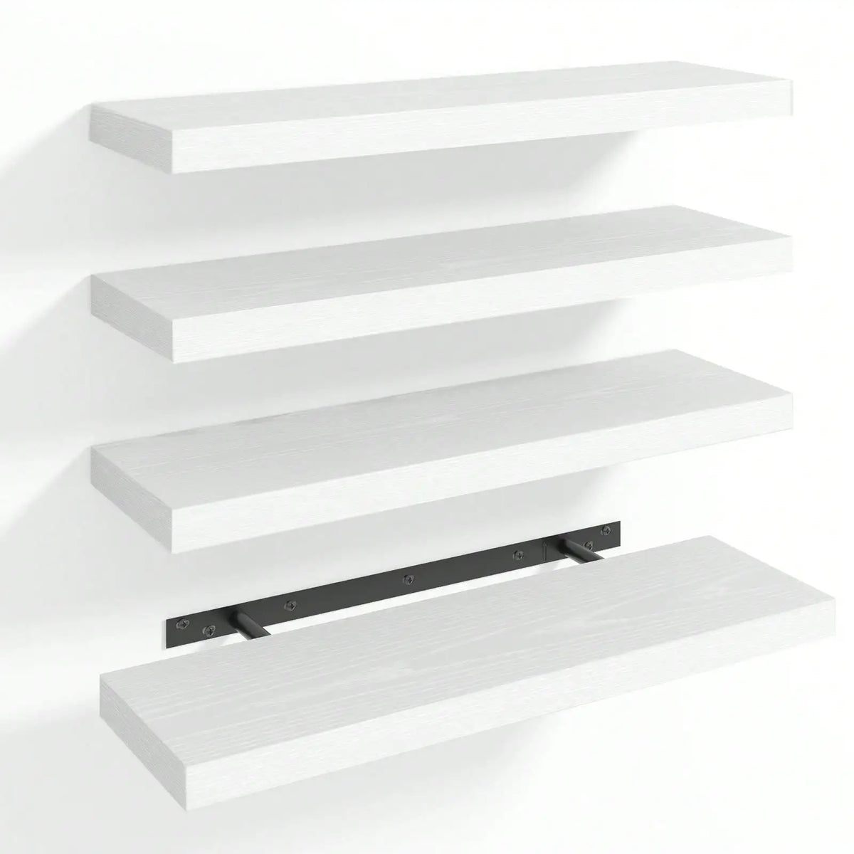 4 Pack Floating Shelves Modern Black Wood Wall Shelves Storage Shelving Unit With Invisible Metal Brackets Display Rack For Bathroom Living Room Bedroom Kitchen Housewarming Gift by Grab & Glow