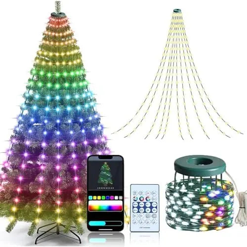 Bluetooth APP Controlled Christmas Tree Lights,DIY Programmable Pixel String Lights With Star Topper,Animation Picture Text Display LED Fairy Light,Waterfall Light For Xmas Tree Home Holiday Party Decor by Grab & Glow