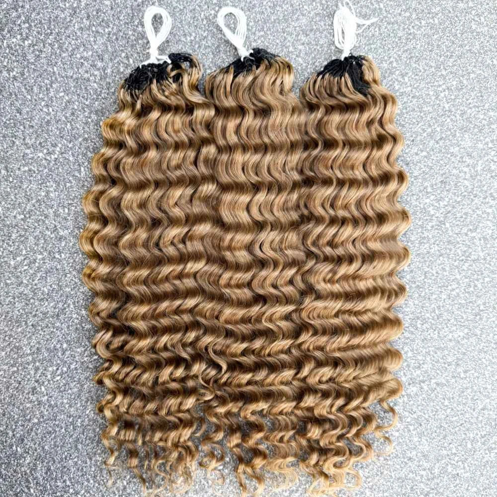 Miracle Knots Honey Blonde Deep Wave Feather Crochet Human Hair Extension Pre-Separated Knotless Invisble Crochet Braids Hair - Grab & Glow