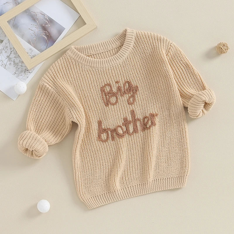 2023-09-18 Lioraitiin 12M-5Y Winter Newborn Kids Boys Sweaters Cotton Long Sleeve Letter Embroidery Pullover Loose Knitwear Tops by Grab & Glow