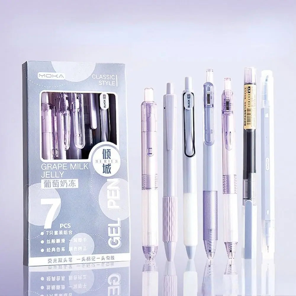 7Pcs 0.5mm Retractable Gel Pen Set Quick Dry Ink Smooth Writing Cute Stationery Gift Portable Office School Writing Supplies by Grab & Glow