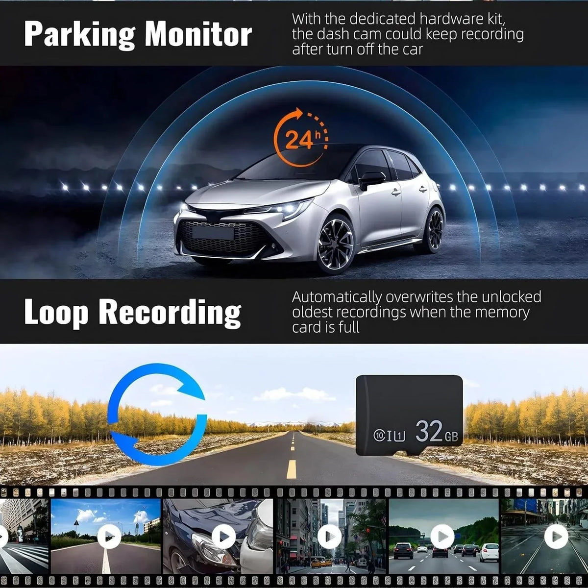 1080P HD Dual Lens Front and Rear Car Dash Cam Driving Recorder IR Night Vision G Sensor Parking Mode Motion Detection Three Point One Six Inch IPS Screen Wide Angle Loop Recording Supports One Hundred Twenty Eight GB Max H26 - Grab & Glow