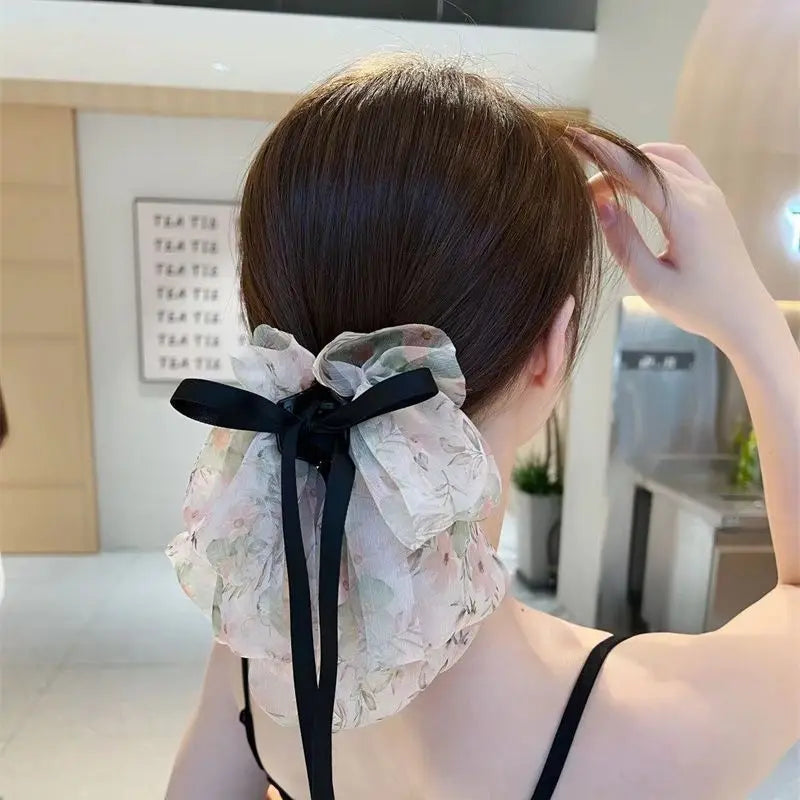 New Fashion Mesh Ribbon Hair Claw Bow Hair Clips for Women Girls Back Head Hairpin Horsetail clip Hair Accessories by Grab & Glow