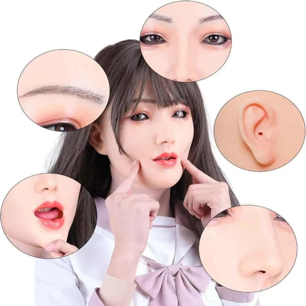 Full HeadMask Realistic Silicone Head Mask Cover Cosplay Halloween Crossdressing Mask Male to Female Crossdresser Disguise - Grab & Glow