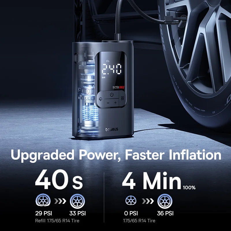 Baseus GoTrip VA1 Max Car Air Pump 150PSI Portable Air Compressor 7500mAh Electric Car Tire Inflator for Motorcycle Bicycle Ball Air Pump by Grab & Glow