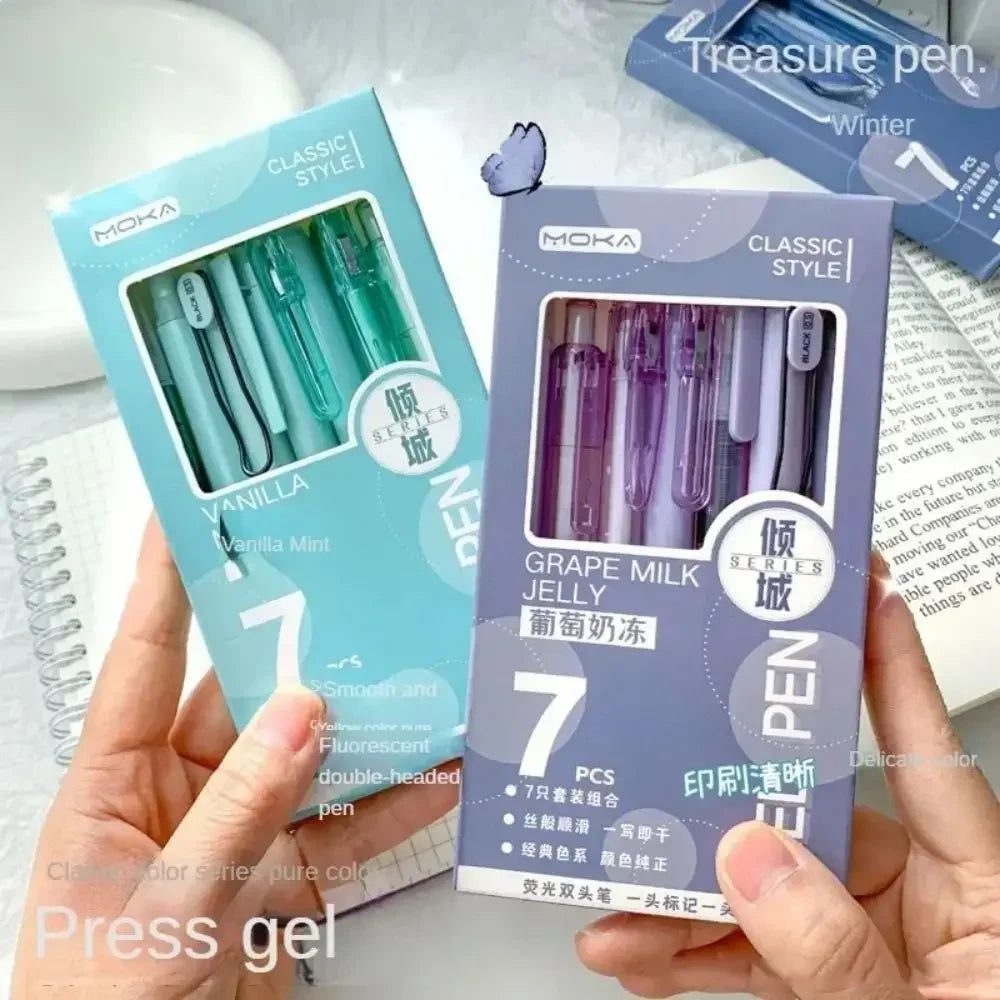 7Pcs 0.5mm Retractable Gel Pen Set Quick Dry Ink Smooth Writing Cute Stationery Gift Portable Office School Writing Supplies by Grab & Glow