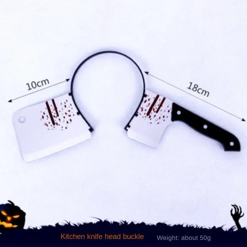 Halloween Horror Props Blood Fake Ax Saws Knife Headband for Halloween Party Masquerade Mischief Props Decoration Supplies - Grab & Glow