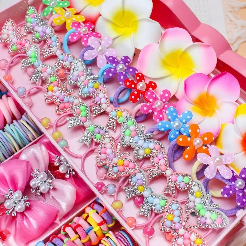 546Pcs Bow High Elastic Hair Accessories Set No Hurt Hair Colorful Girls Hair Bands Hair Clips Girls Children - Grab & Glow