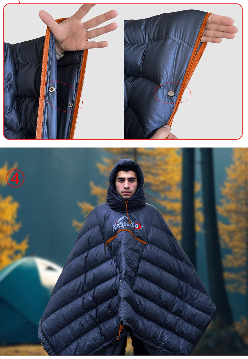 Kamperbox Winter Sleeping Bag Poncho Winter Camping Poncho Winter Wearable Sleeping Bag Camping Blanket PC600 by Grab & Glow