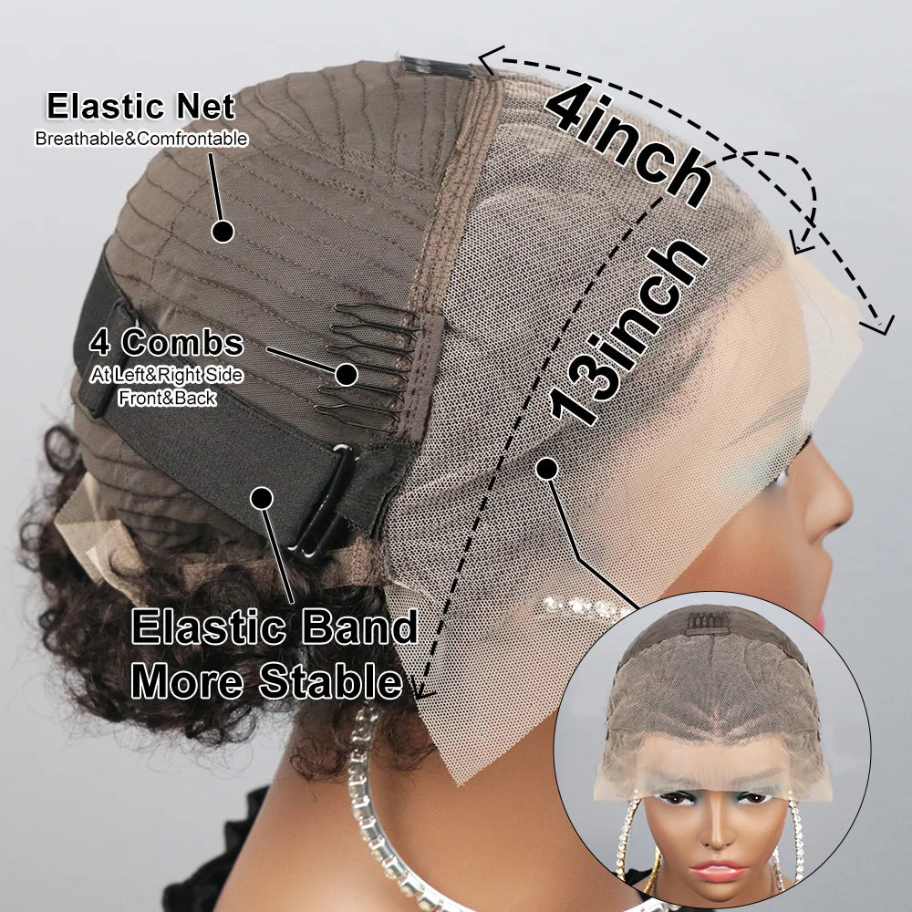 Afro Puff 13x4 Lace Frontal Human Hair With Pre Made Cornrow Braided Kinky Curly Wig With Baby HairHair Wig for Woman - Grab & Glow