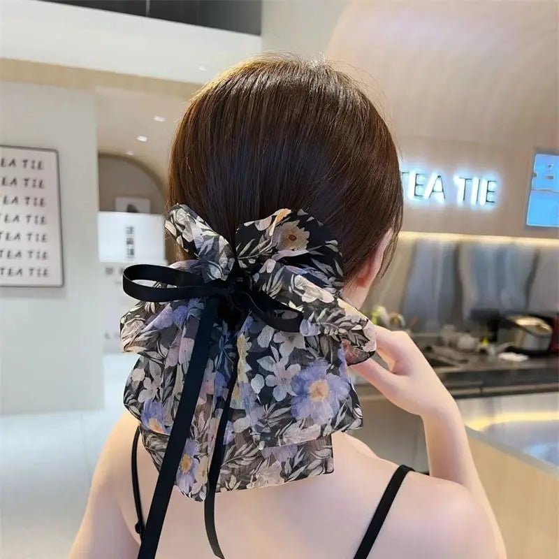 New Fashion Mesh Ribbon Hair Claw Bow Hair Clips for Women Girls Back Head Hairpin Horsetail clip Hair Accessories by Grab & Glow