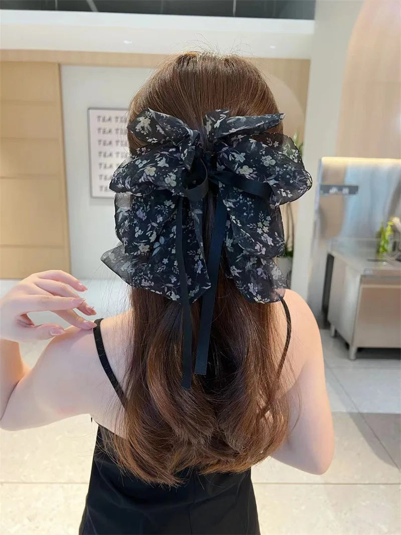 New Fashion Mesh Ribbon Hair Claw Bow Hair Clips for Women Girls Back Head Hairpin Horsetail clip Hair Accessories by Grab & Glow