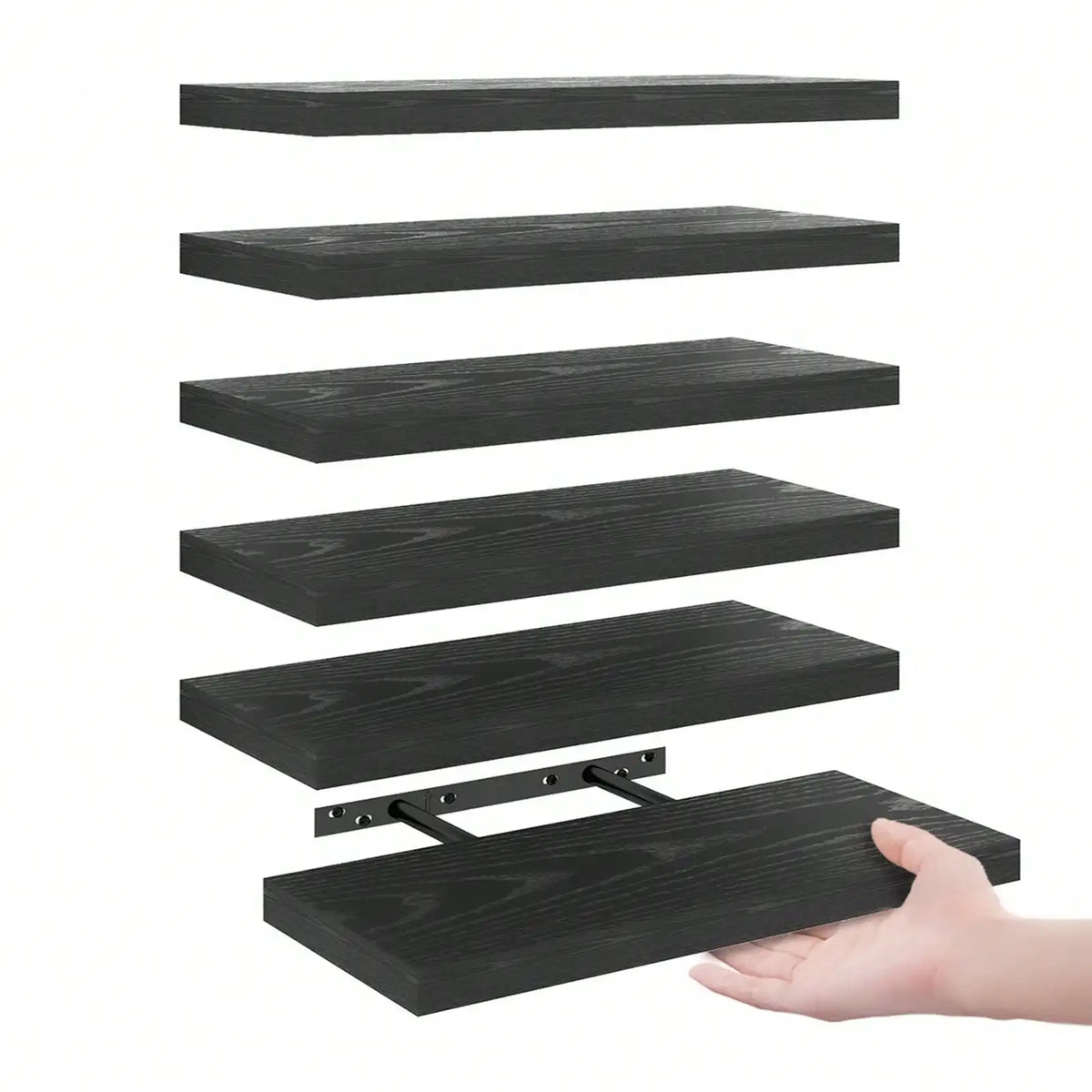 4 Pack Floating Shelves Modern Black Wood Wall Shelves Storage Shelving Unit With Invisible Metal Brackets Display Rack For Bathroom Living Room Bedroom Kitchen Housewarming Gift by Grab & Glow