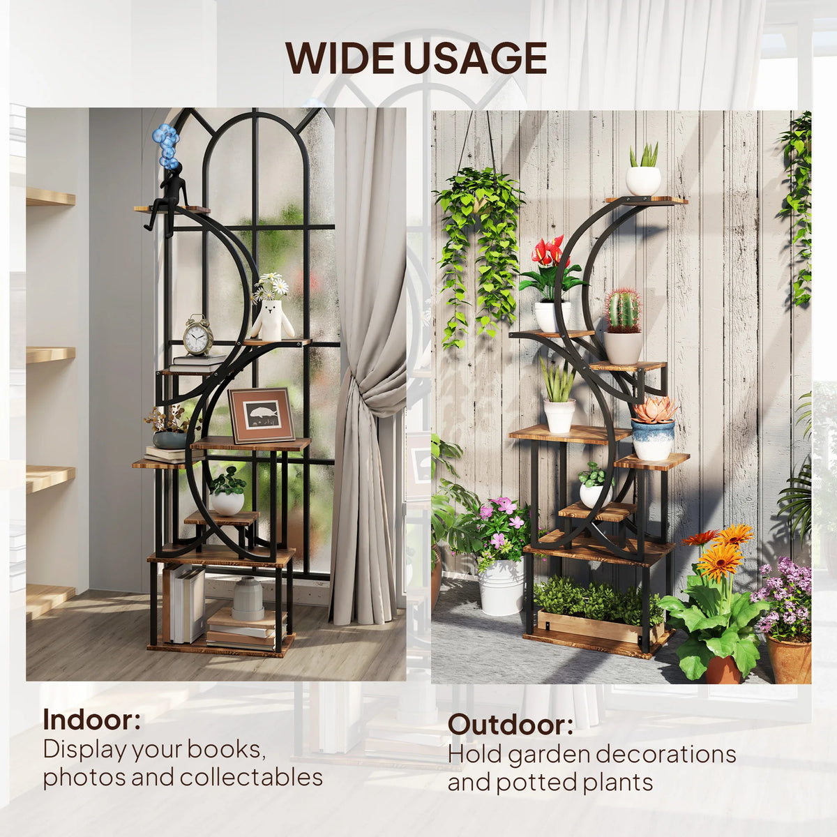 8-Tier Plant Stand, 62inch S-Shaped Plant Stands, Carbonized Treatment - Grab & Glow