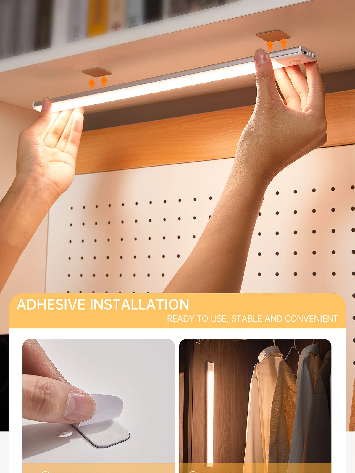 LED Night Light Motion Sensor Lights Wireless Rechargeable Closet Kitchen Bedroom Sensor Light Cabinet Stair Light 2Piece by Grab & Glow