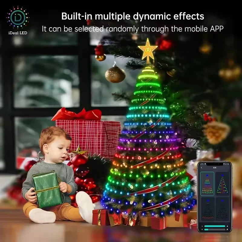 Bluetooth APP Controlled Christmas Tree Lights,DIY Programmable Pixel String Lights With Star Topper,Animation Picture Text Display LED Fairy Light,Waterfall Light For Xmas Tree Home Holiday Party Decor by Grab & Glow