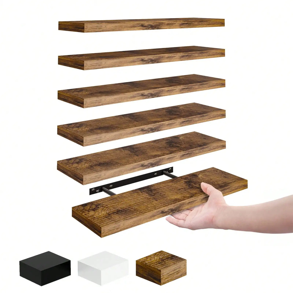 4 Pack Floating Shelves Modern Black Wood Wall Shelves Storage Shelving Unit With Invisible Metal Brackets Display Rack For Bathroom Living Room Bedroom Kitchen Housewarming Gift by Grab & Glow