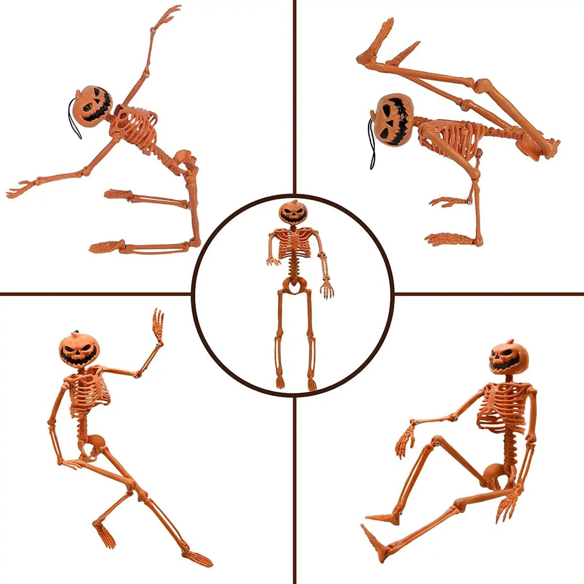 Halloween Person Size Skeleton Hanging Props Poseable Movable Fake Human Skull Bones Haunted House Party Decoration - Grab & Glow