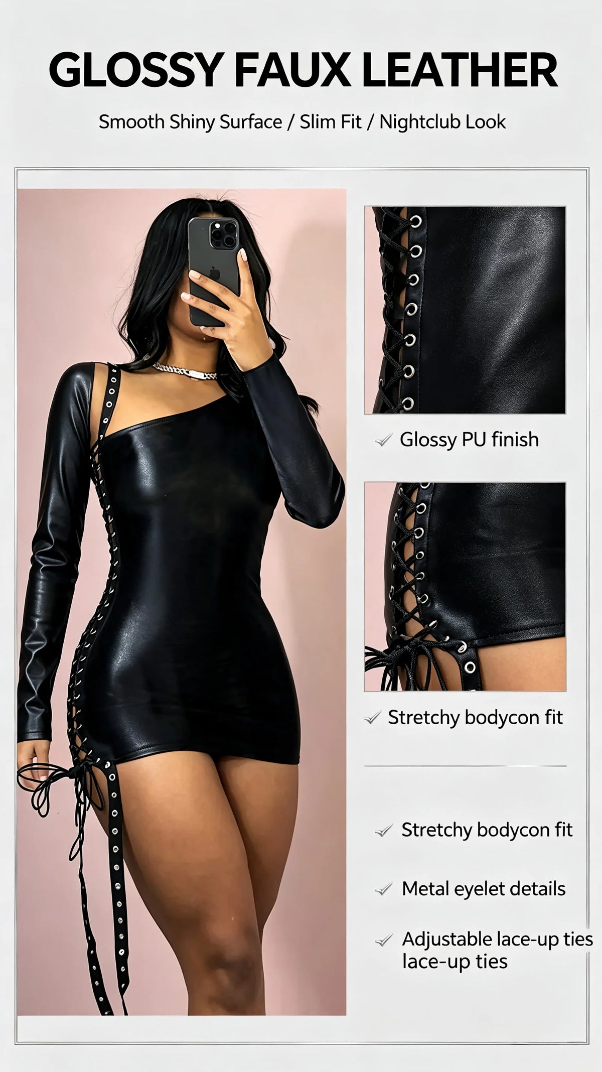 Sexy Black One-Shoulder Strap Dress with Long Sleeve And Bodycon Skirt for Women Fashionable Trendy Mini Dress - Grab & Glow