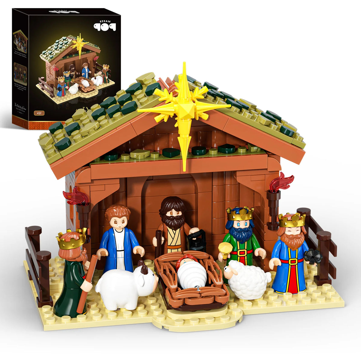 JAKI Christmas Nativity Scene Set Building Blocks Model Kit Manger Stable Tabletop Holiday Decor Home Display Gift Collectors Christian Jesus Birth Xmas Village Decoration Ornaments Halloween Birthday by Grab & Glow