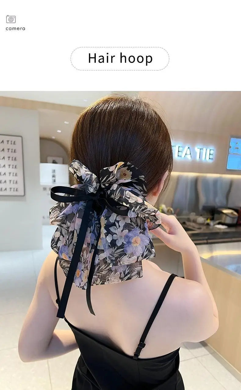 New Fashion Mesh Ribbon Hair Claw Bow Hair Clips for Women Girls Back Head Hairpin Horsetail clip Hair Accessories by Grab & Glow