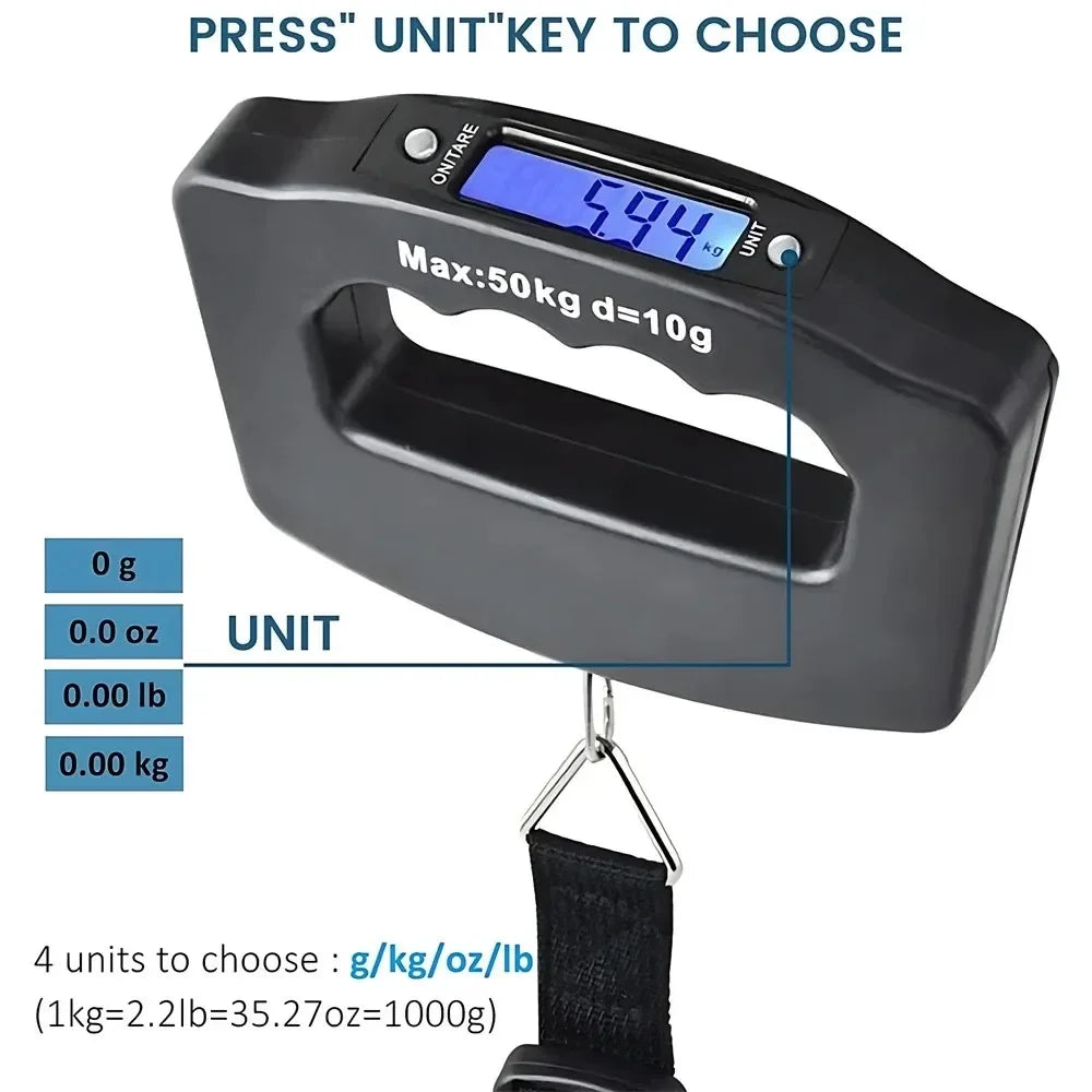 50kg/10g Digital Luggage Scale Electronic Portable Suitcase Travel Weighs With Backlight Electronic Travel Hanging Scales - Grab & Glow
