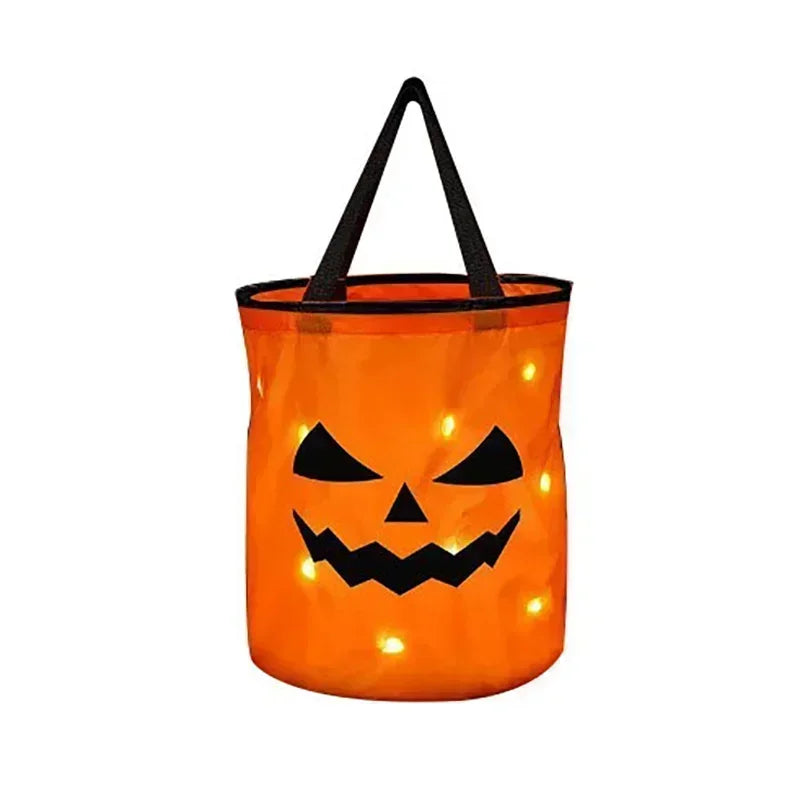 LED Glowing Pumpkin Candy Bag Reusable Halloween Christmas Treat Bag Battery Powered Light for Holiday Candy Exchange Christmas Gift by Grab & Glow