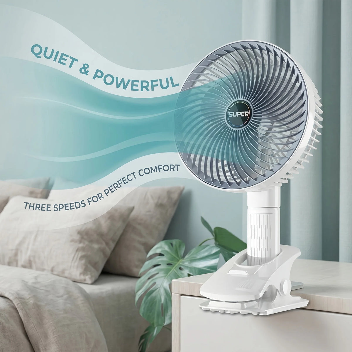 Oscillating Table Fan with Sturdy Clamp and 360-Degree Tilt Head, Rechargeable Small Fan for Desk, Powerful Airflow, Portable Air Circulator Mini Fans by Grab & Glow