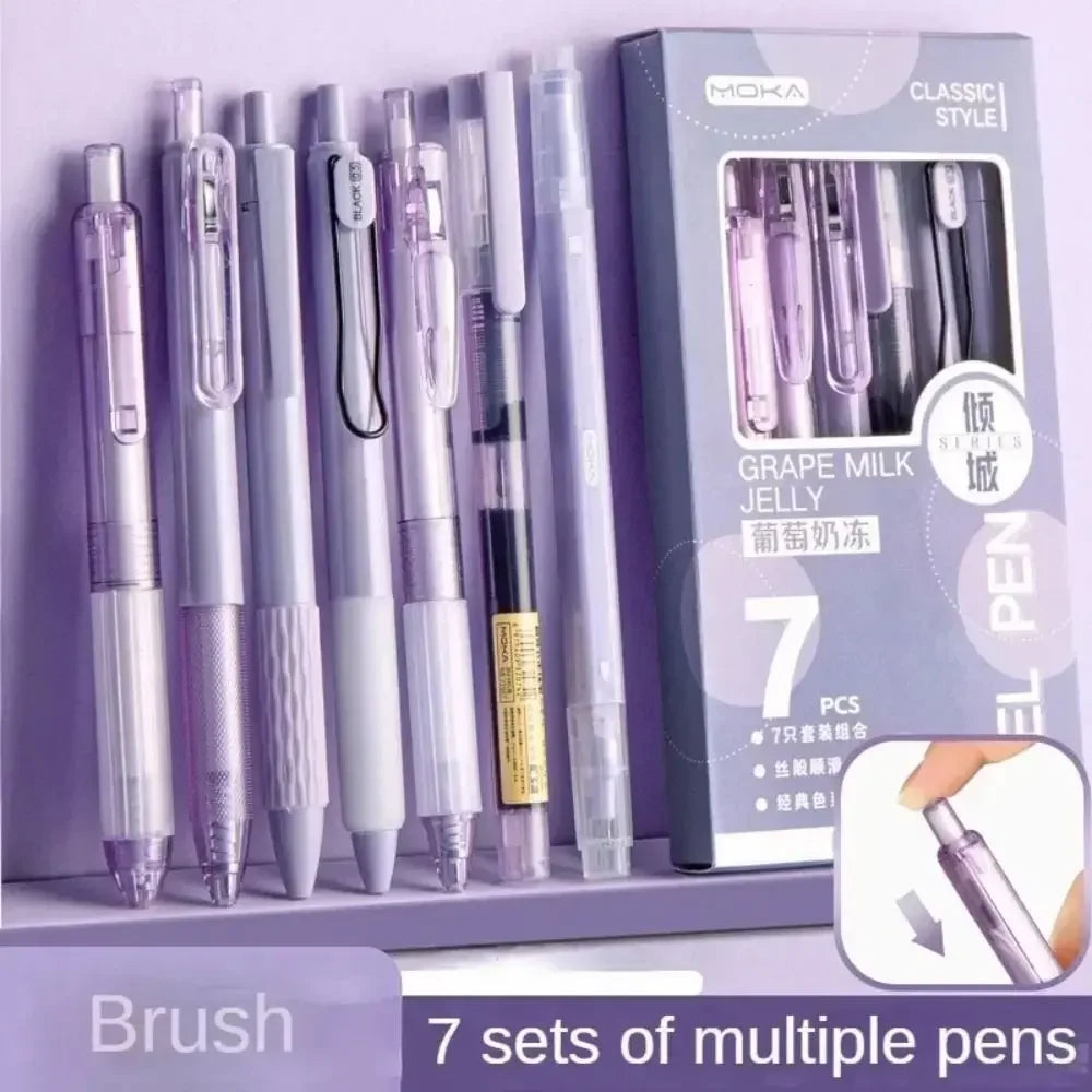 7Pcs 0.5mm Retractable Gel Pen Set Quick Dry Ink Smooth Writing Cute Stationery Gift Portable Office School Writing Supplies by Grab & Glow