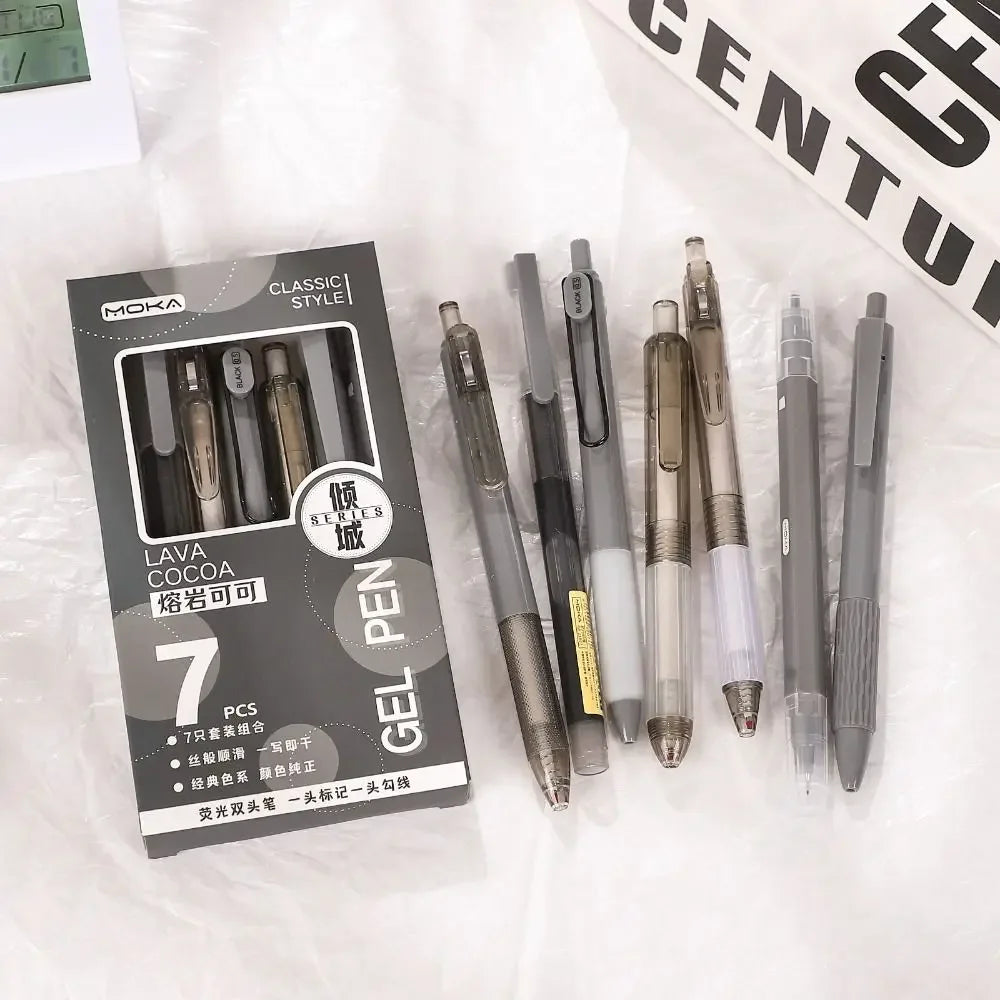 7Pcs 0.5mm Retractable Gel Pen Set Quick Dry Ink Smooth Writing Cute Stationery Gift Portable Office School Writing Supplies by Grab & Glow