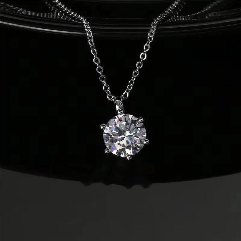 New 2ct Moissanite 925 Sterling Silver Necklace Pendant Chain Fine Jewelry for Woman Wedding Sparkling Classic Party Fashion - Grab & Glow
