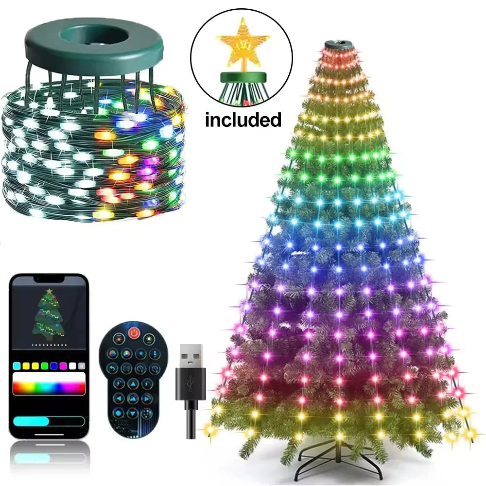 Bluetooth APP Controlled Christmas Tree Lights,DIY Programmable Pixel String Lights With Star Topper,Animation Picture Text Display LED Fairy Light,Waterfall Light For Xmas Tree Home Holiday Party Decor by Grab & Glow