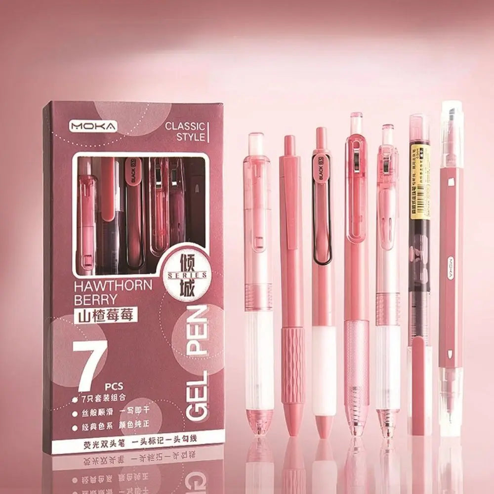 7Pcs 0.5mm Retractable Gel Pen Set Quick Dry Ink Smooth Writing Cute Stationery Gift Portable Office School Writing Supplies by Grab & Glow