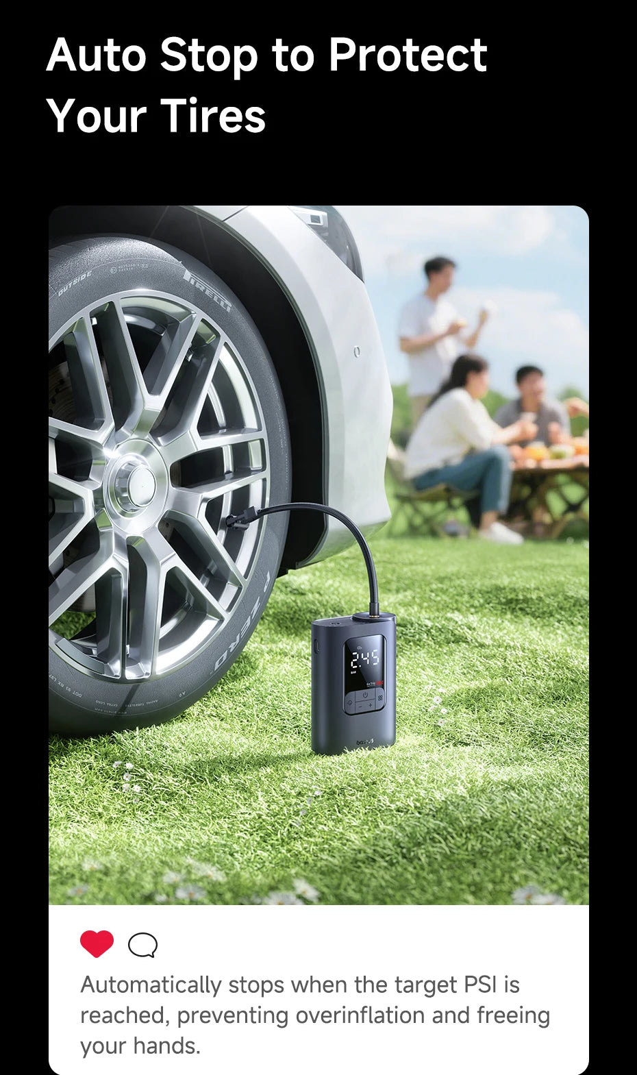 Baseus GoTrip VA1 Max Car Air Pump 150PSI Portable Air Compressor 7500mAh Electric Car Tire Inflator for Motorcycle Bicycle Ball Air Pump by Grab & Glow