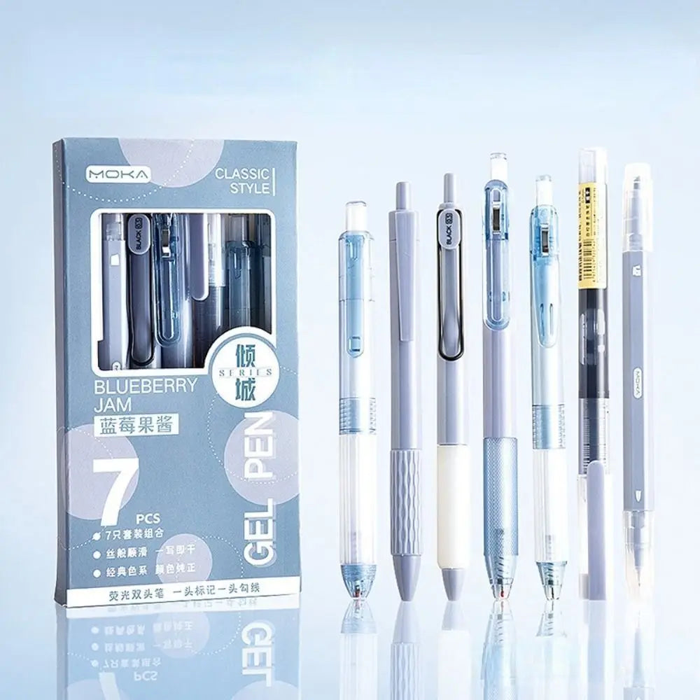 7Pcs 0.5mm Retractable Gel Pen Set Quick Dry Ink Smooth Writing Cute Stationery Gift Portable Office School Writing Supplies by Grab & Glow