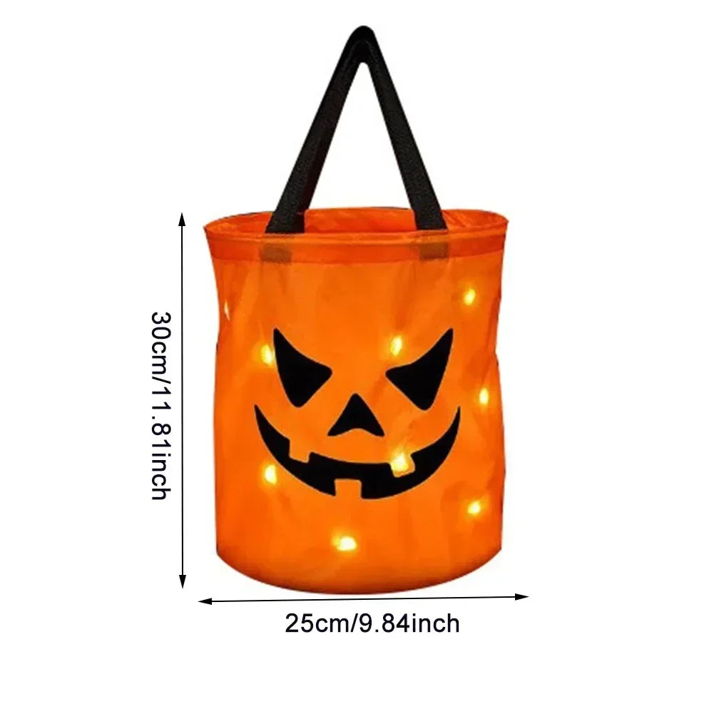 LED Glowing Pumpkin Candy Bag Reusable Halloween Christmas Treat Bag Battery Powered Light for Holiday Candy Exchange Christmas Gift by Grab & Glow