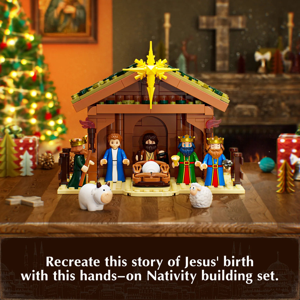 JAKI Christmas Nativity Scene Set Building Blocks Model Kit Manger Stable Tabletop Holiday Decor Home Display Gift Collectors Christian Jesus Birth Xmas Village Decoration Ornaments Halloween Birthday by Grab & Glow