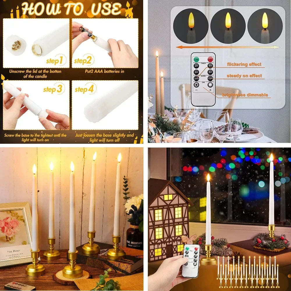 Flameless Taper Candles with Remote Control Flickering LED Candles Taper Warm White Light LED Candlesticks for Christmas Wedding by Grab & Glow